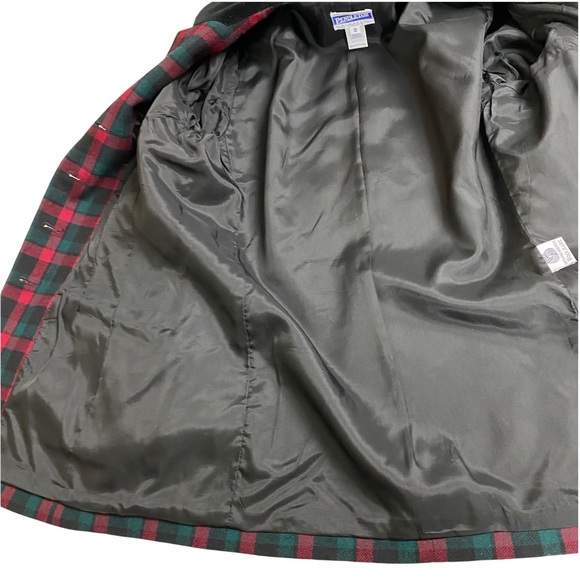 Vintage Red Green Wool Plaid Pendleton Blazer With Velvet Collar - Picture 10 of 13